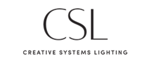 The logo for csl creative systems lighting is black and white.