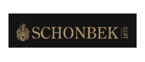A black and gold schoenbek logo on a white background