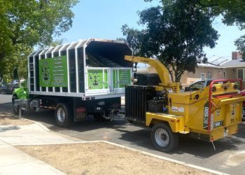 A machine is cutting a tree stump in the ground.