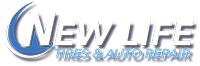 A blue and white logo for tires and auto repair