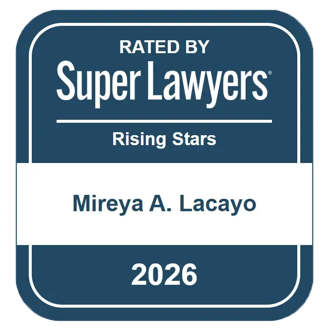 A Super Lawyers Rising Stars award badge for 2026