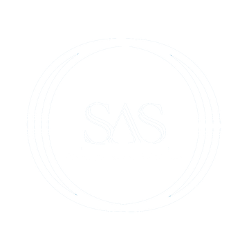 The word sas is written in a circle on a white background.
