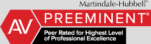 A martindale hubbell logo that says av preeminent peer rated for highest level of professional excellence