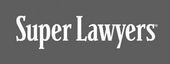 The logo for super lawyers is on a gray background.