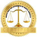 A gold seal that says who 's who top attorneys of north america certified