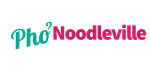 The logo for pho noodleville is green and red on a white background.