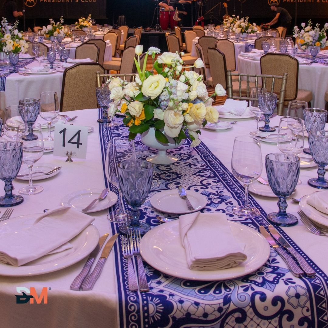 A table set for a banquet with the number 14 on it