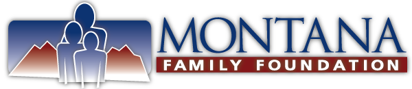 A logo for the montana family foundation with a mountain in the background