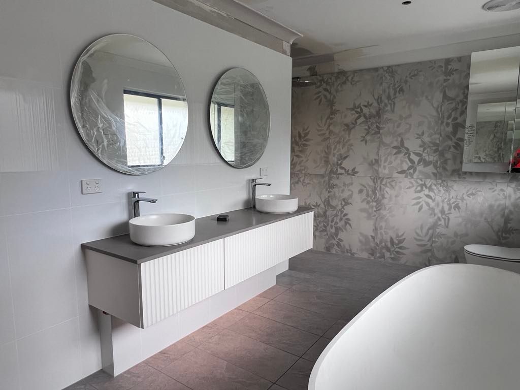 Modern Bathroom With White Double Vanity