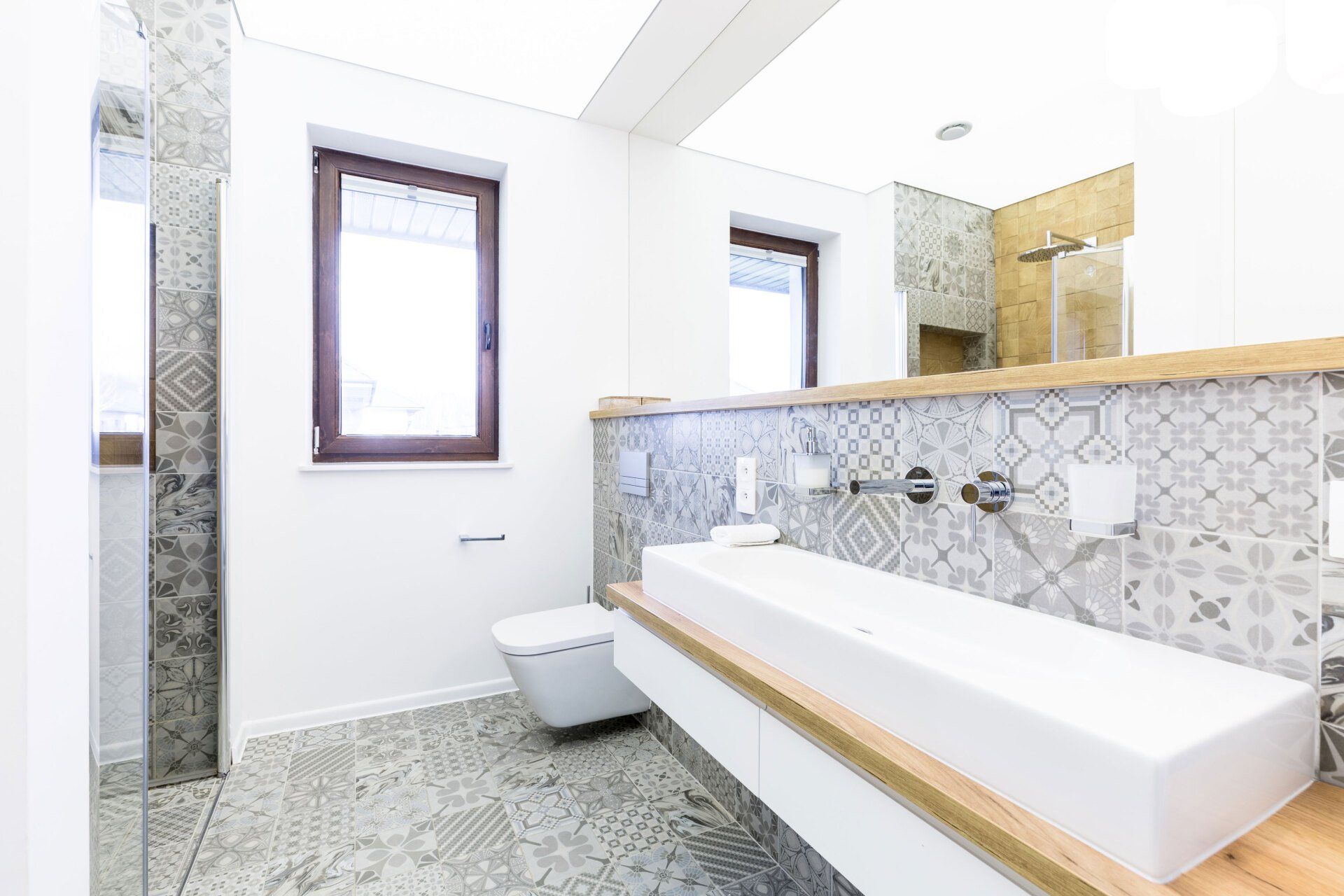 Gray Modern Bathroom — Biggera Waters, QLD — Gold Coast Tile Market