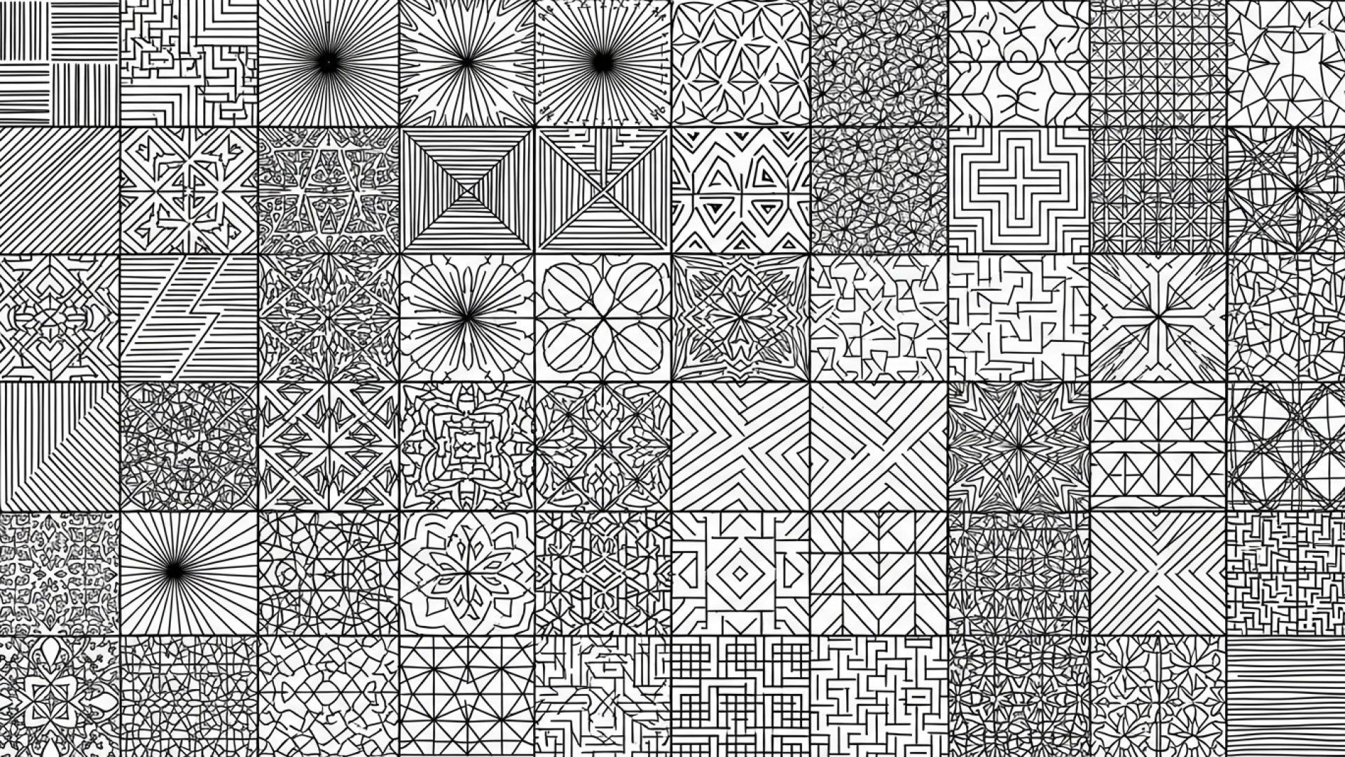 Abstract Geometric Patterns Mosaic Black and White