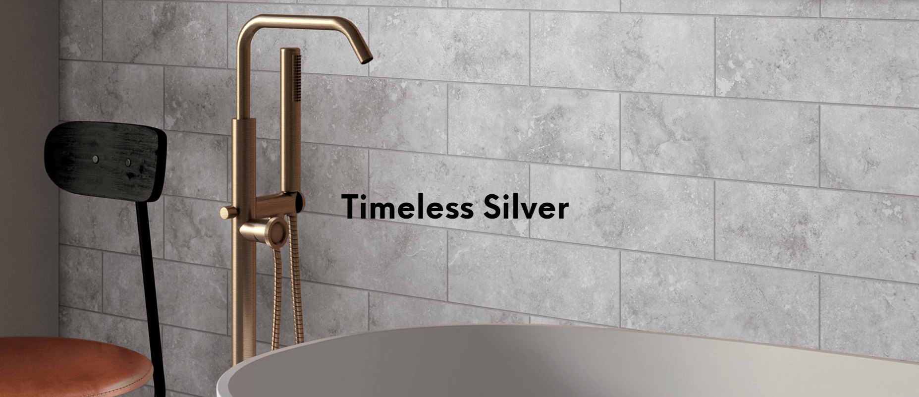 A bathroom with Timeless Silver tiles on the wall