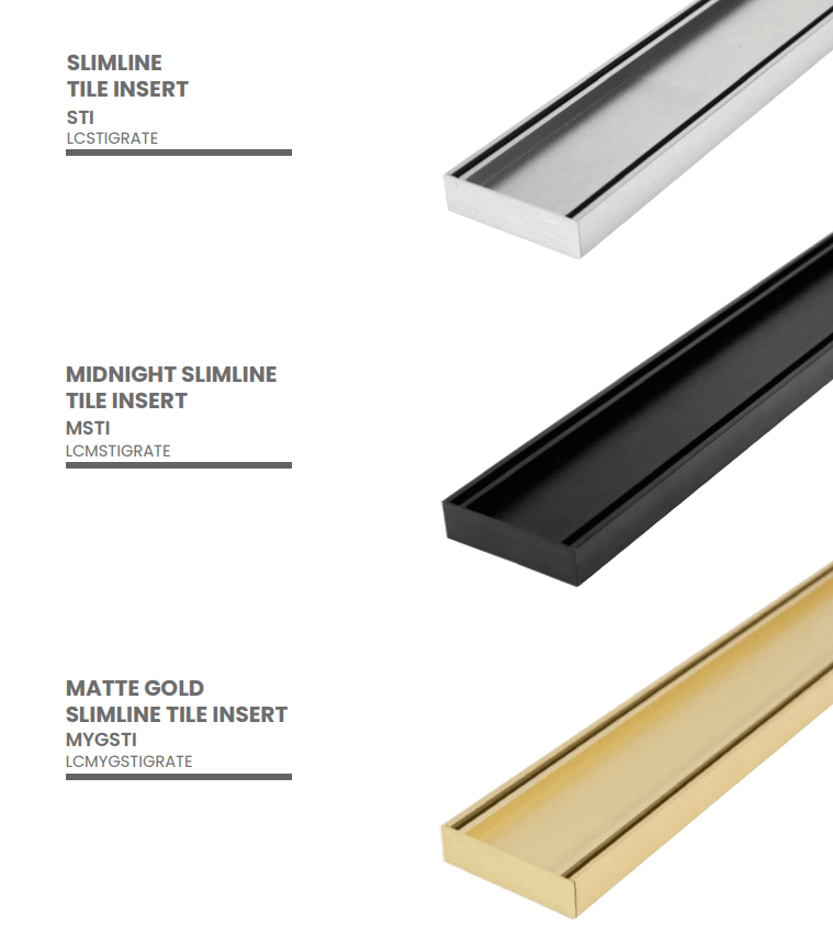 Three different types of tile inserts are shown on a white background