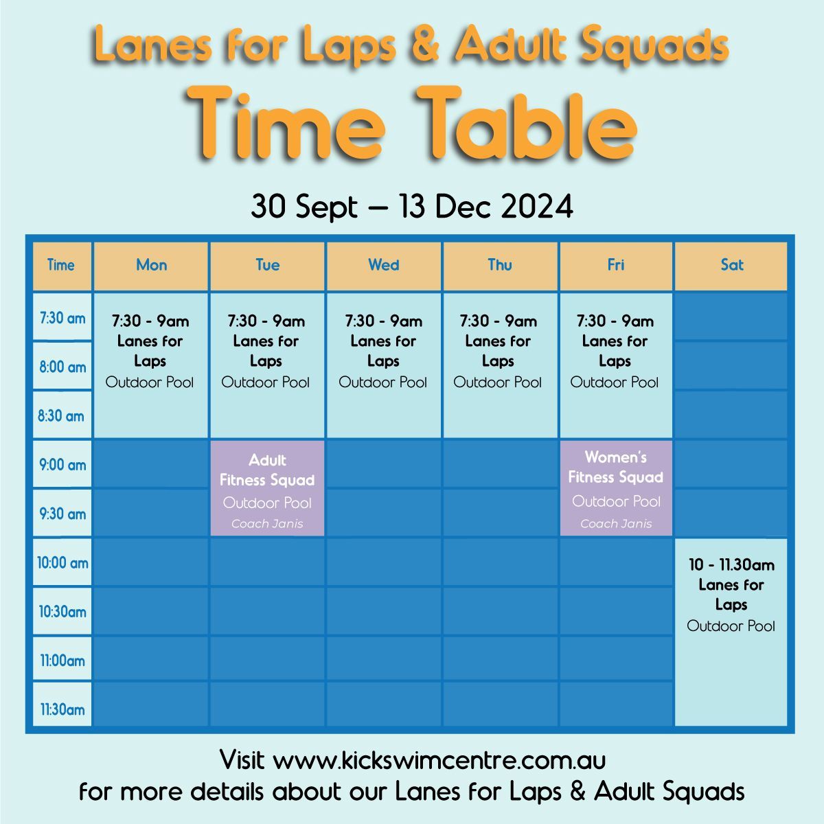 Lanes for laps timetable