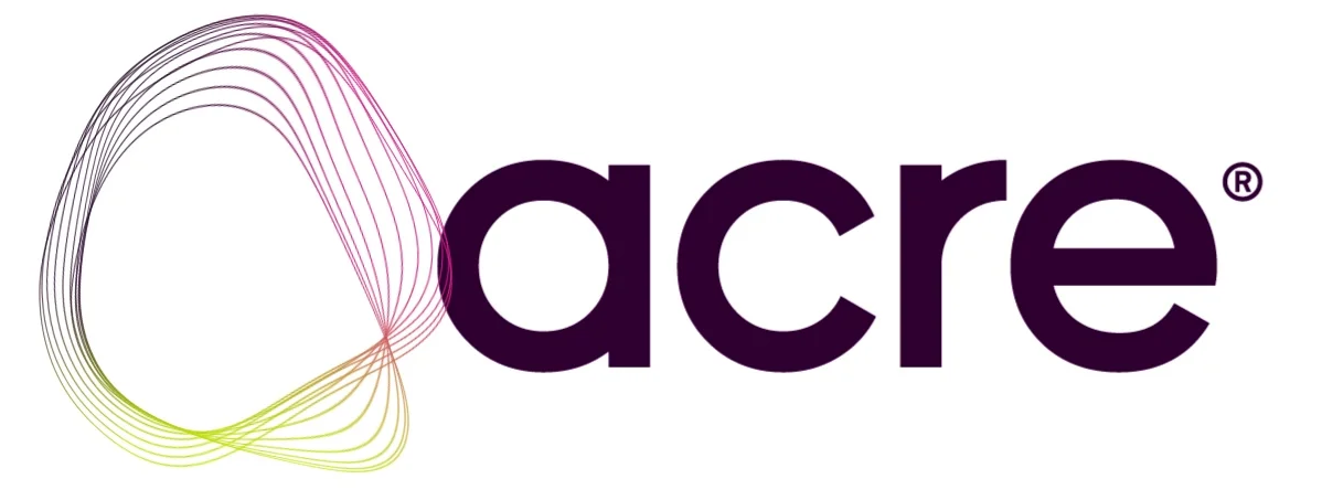 A logo for a company called acre with a rainbow of colors