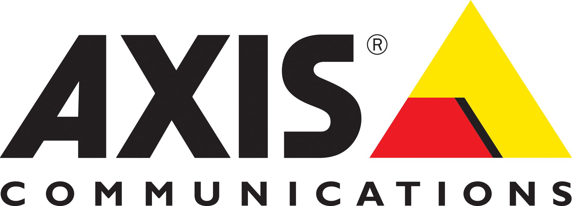 The logo for axis communications has a yellow triangle in the middle.