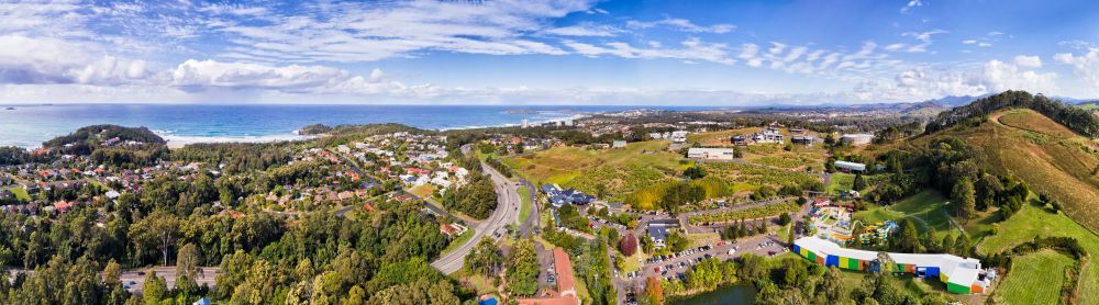 An Aerial View of a City Surrounded by Trees and a Body of Water — NRS Scaffolding Pty Ltd in Clarence Valley, NSW