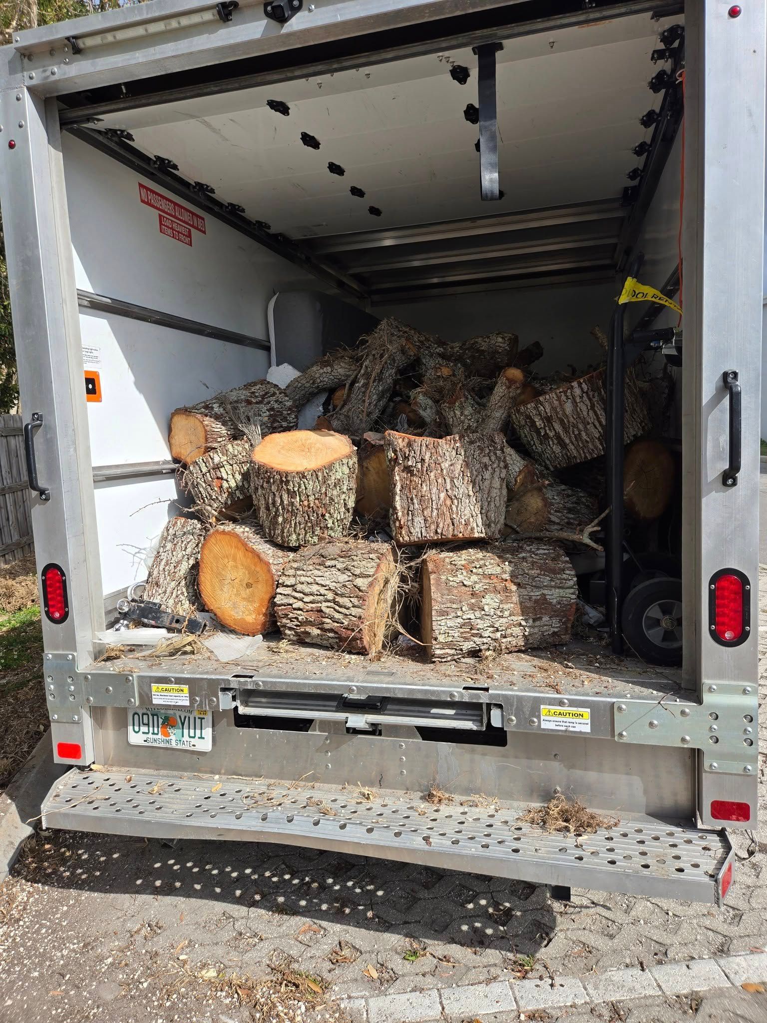 A truck filled with logs is parked on the side of the road.
