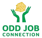 The logo for Odd Job Connection shows two hands holding a house.