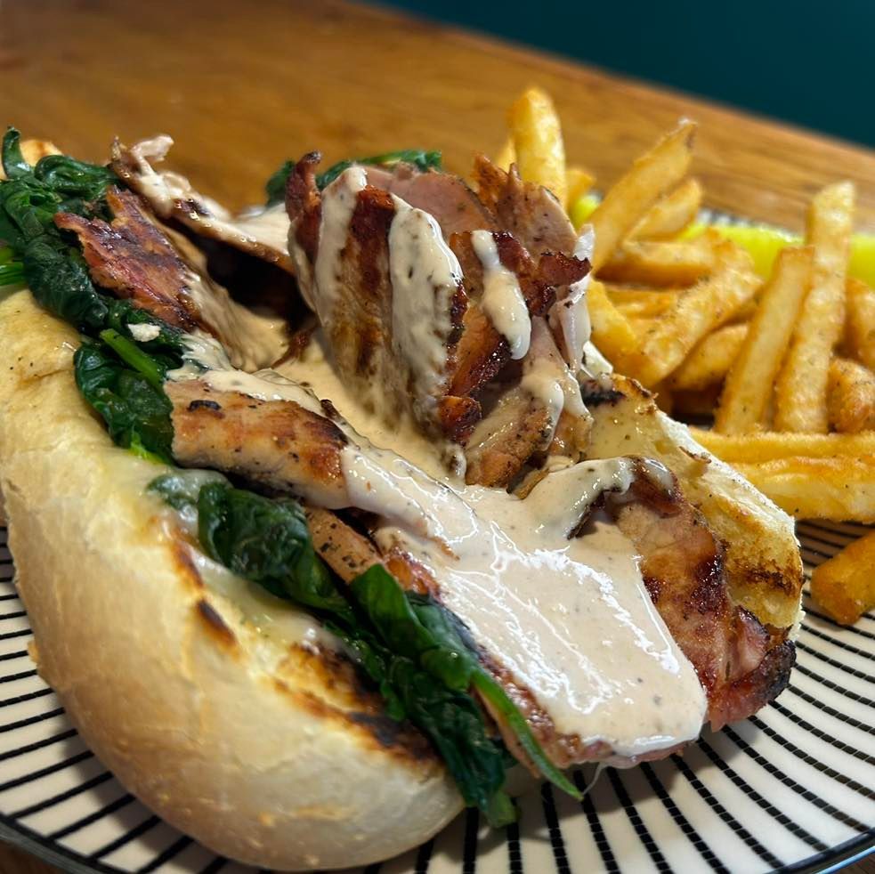 Smoked Pork Philly - smoked pork loin, sautéed spinach and amazing sauce