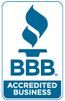 BBB Accredited Business seal: Blue flame-like symbol above 