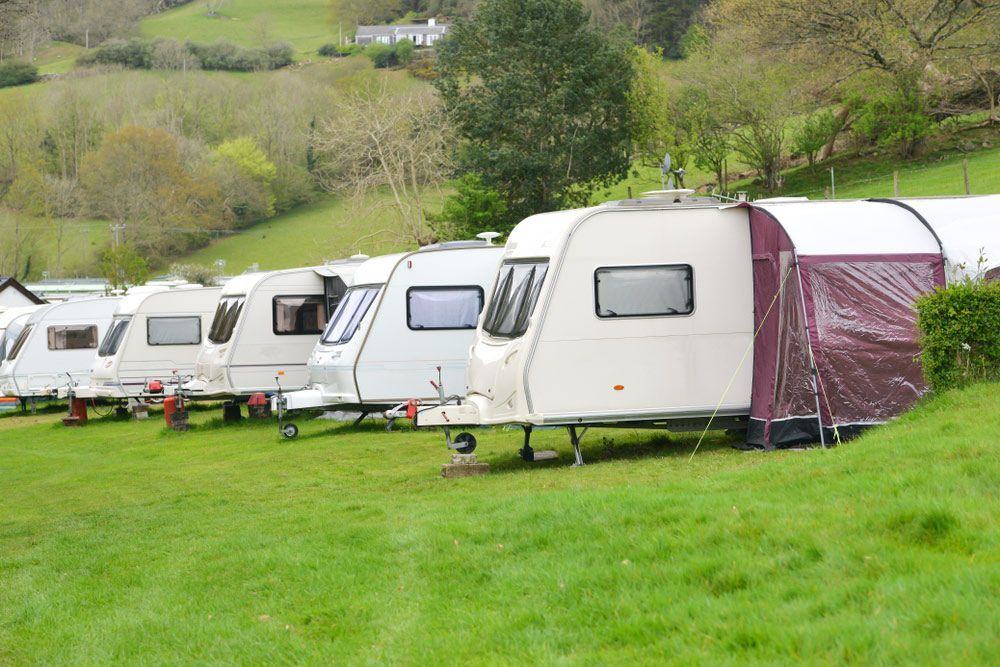 A Row Of Caravans Parked In A Grassy Field — Hunter Valley Caravan Storage in North Rothbury, NSW