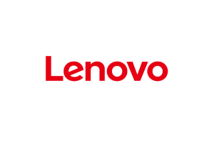 Lenovo lógóið er rautt á hvítum bakgrunni.