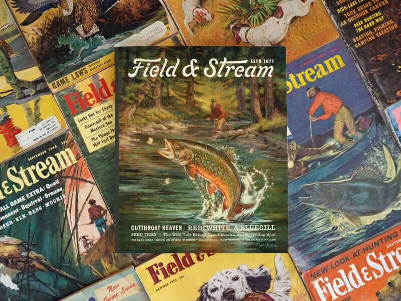 Stack of Field & Stream magazines.