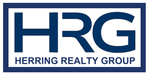 A black and white logo for herring realty group with a tree and palm trees.