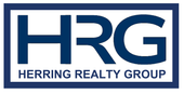 A black and white logo for herring realty group with a tree and palm trees.