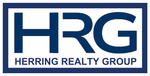 The logo for herring realty group is blue and white.