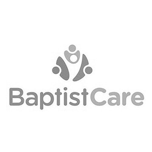 The baptist care logo is a gray logo with a group of people standing next to each other.