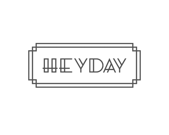 A black and white logo for a company called heyday.