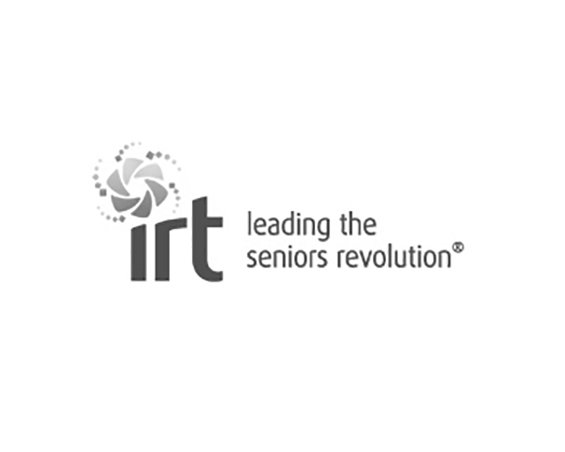 A black and white logo for irt leading the seniors revolution