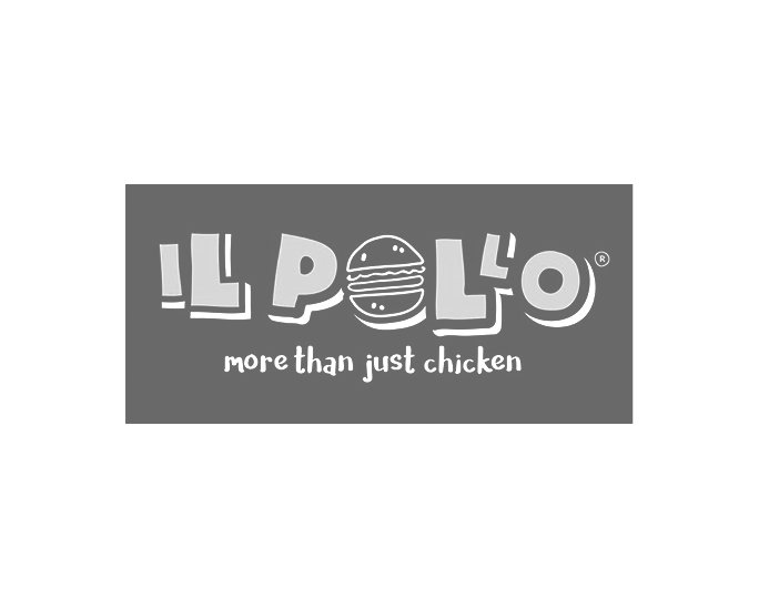 A black and white logo for il pollo more than just chicken