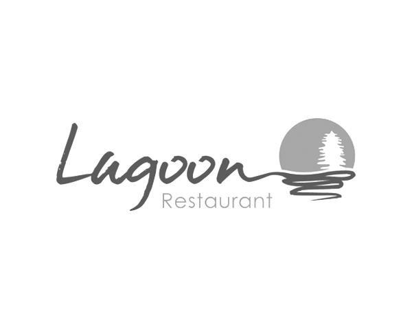 A black and white logo for a restaurant called lagun restaurant.