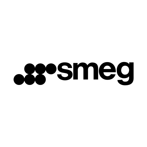 A black and white logo for smeg appliances on a white background.