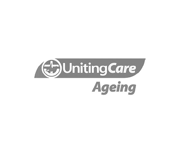 A black and white logo for uniting care ageing.