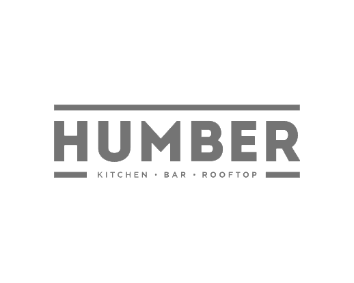 A black and white logo for humber kitchen bar rooftop