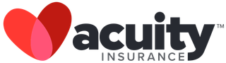 A logo for acuity insurance with a heart in the middle