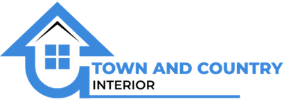 A logo for town and country interior with a house on it