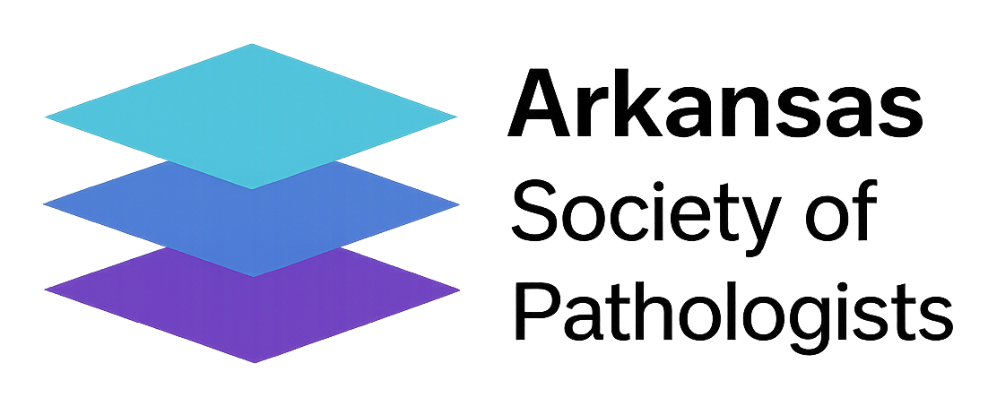 Arkansas Society of Pathologists logo with layered blue and purple shapes and black text