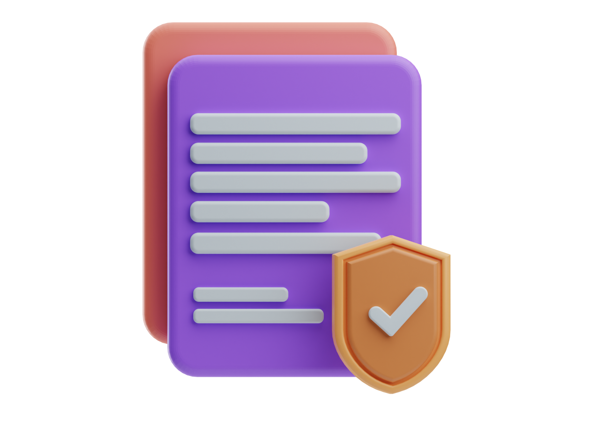 A 3d illustration of a purple document with a shield and a check mark.