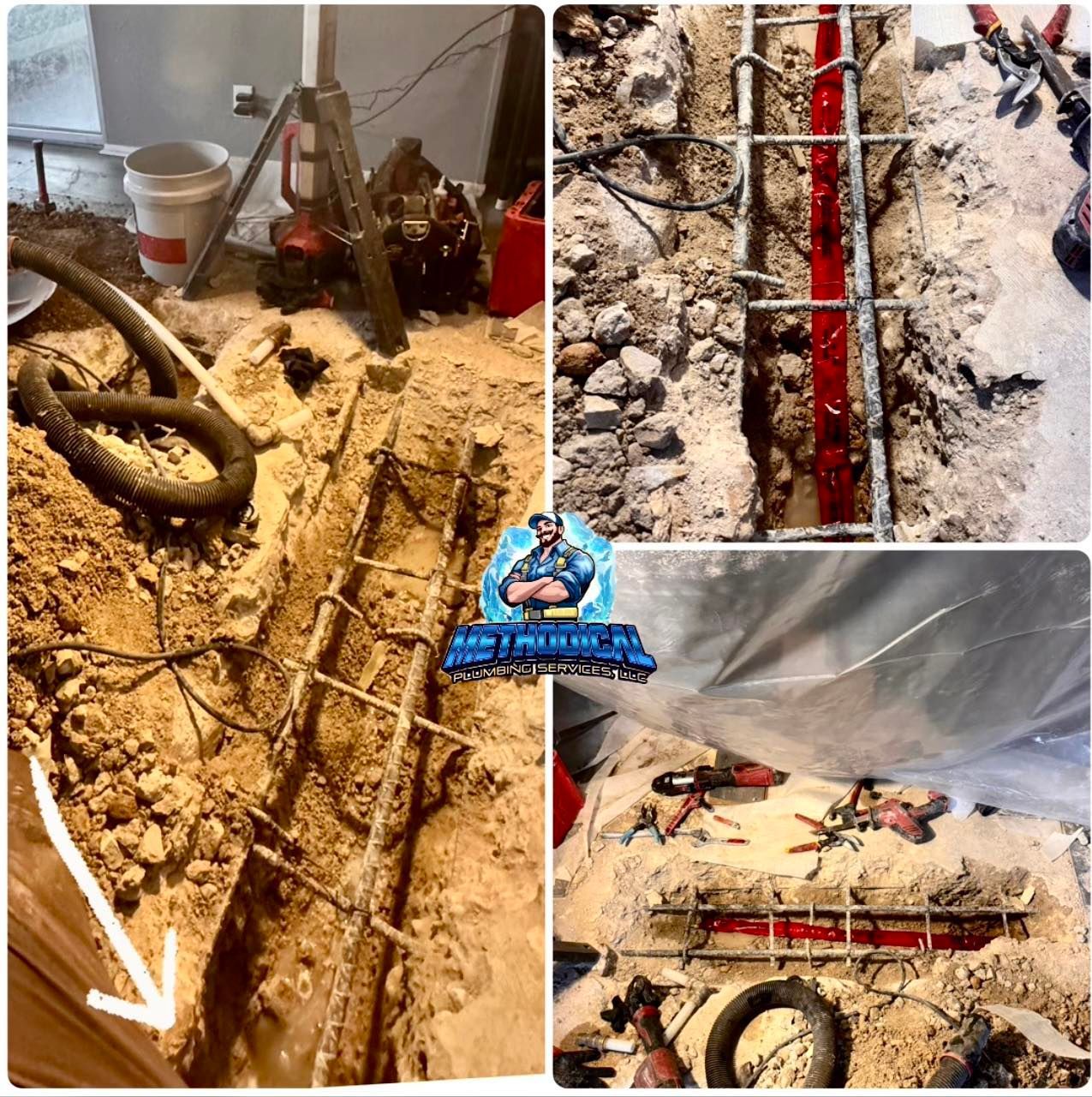 Red and green valves with pipes in a utility room setting.