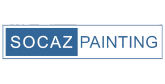 The logo for socaz painting is blue and white.