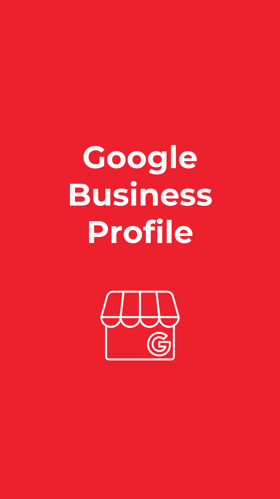 Google Business Profile logo on red background. Features a storefront icon and white text.