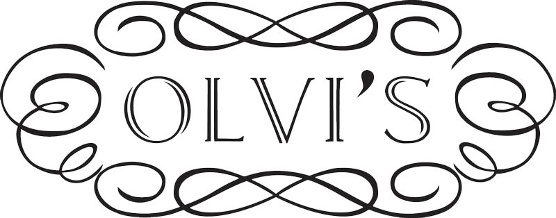 A black and white logo for olivia 's is surrounded by swirls.