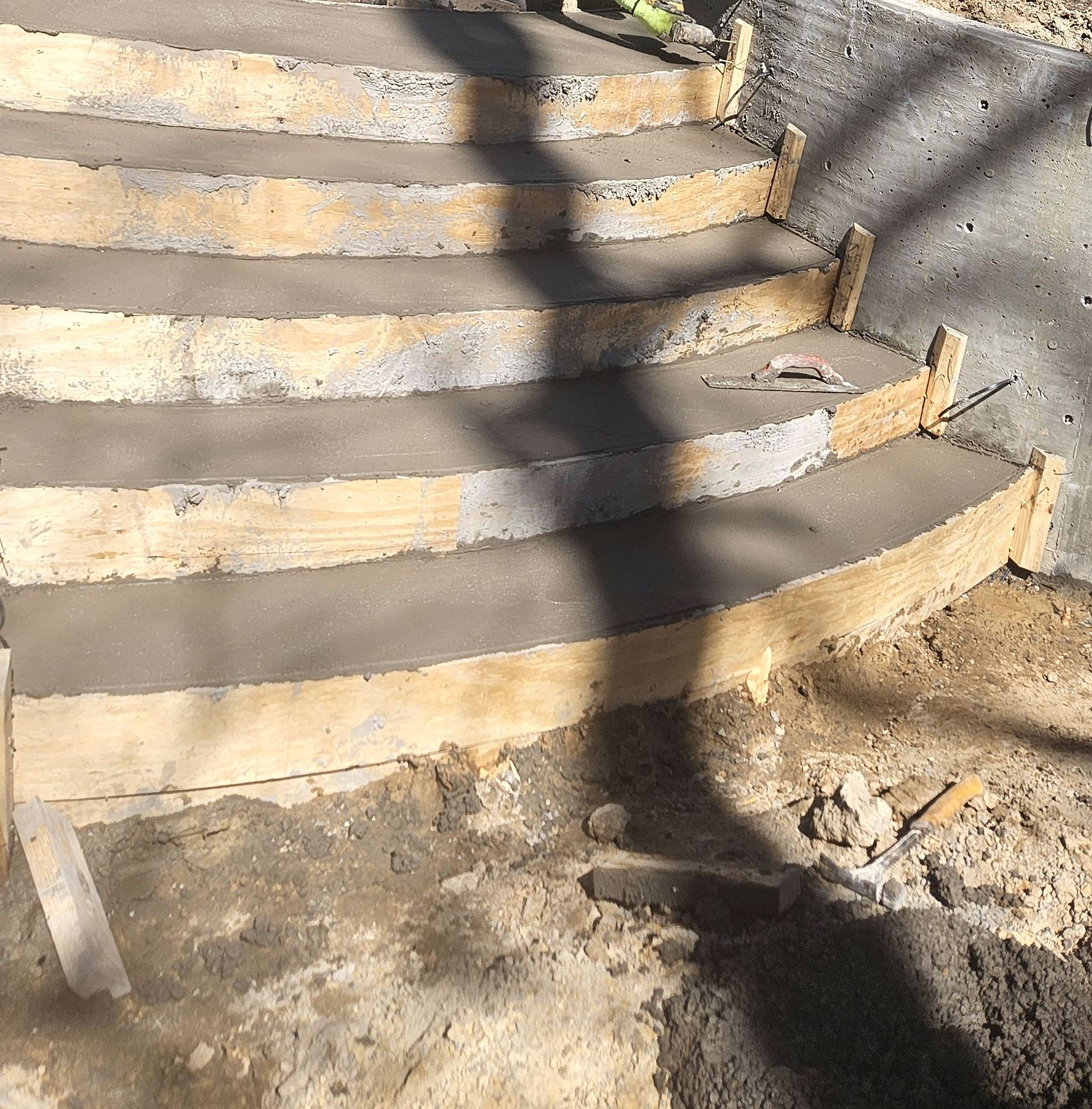 A set of concrete stairs that are being built