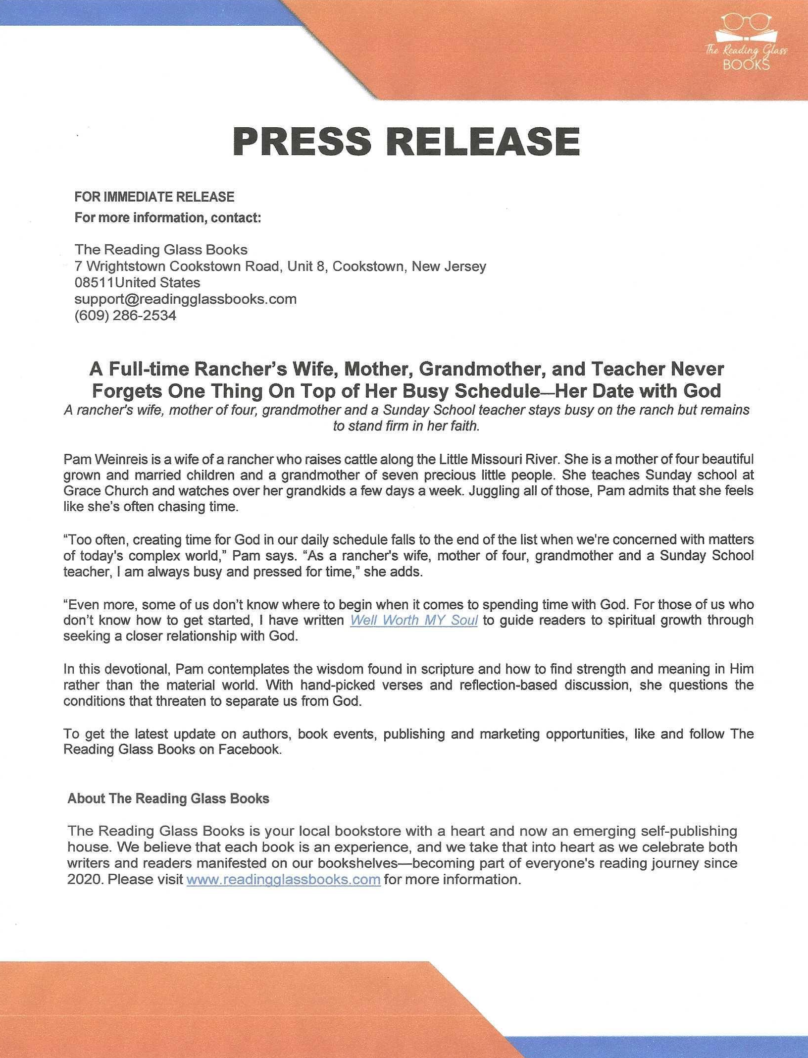 Well Worth My Soul press release from The Reading Glass Books