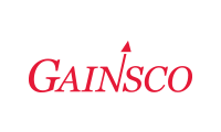 A red logo for gain sco with an arrow pointing up.